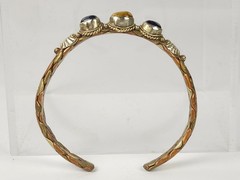 Vintage Braided Mixed Metals Bangle Bracelet Blue Goldstone Tiger Eye Stone Cuff