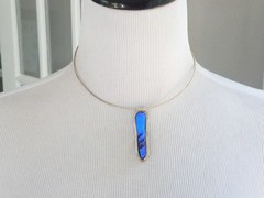 Vintage Sterling Silver 925 Modernist Glass Slide Choker Necklace 17″