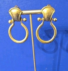 Vintage Matte Gold Tone Door Knocker Donna Karen D.K.N.Y Clip On Earrings 1980s