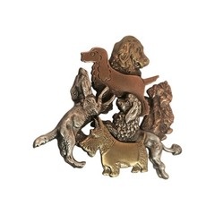 Vintage K&T – 6 Breed Dogs 2.75″ Cute Brooch Mixed Metals Copper Pewter Brass