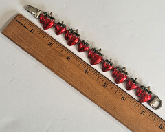 Vtg Slide Charm Bracelet Strawberries Enamel Fun Whimsy Fold Over Clasp