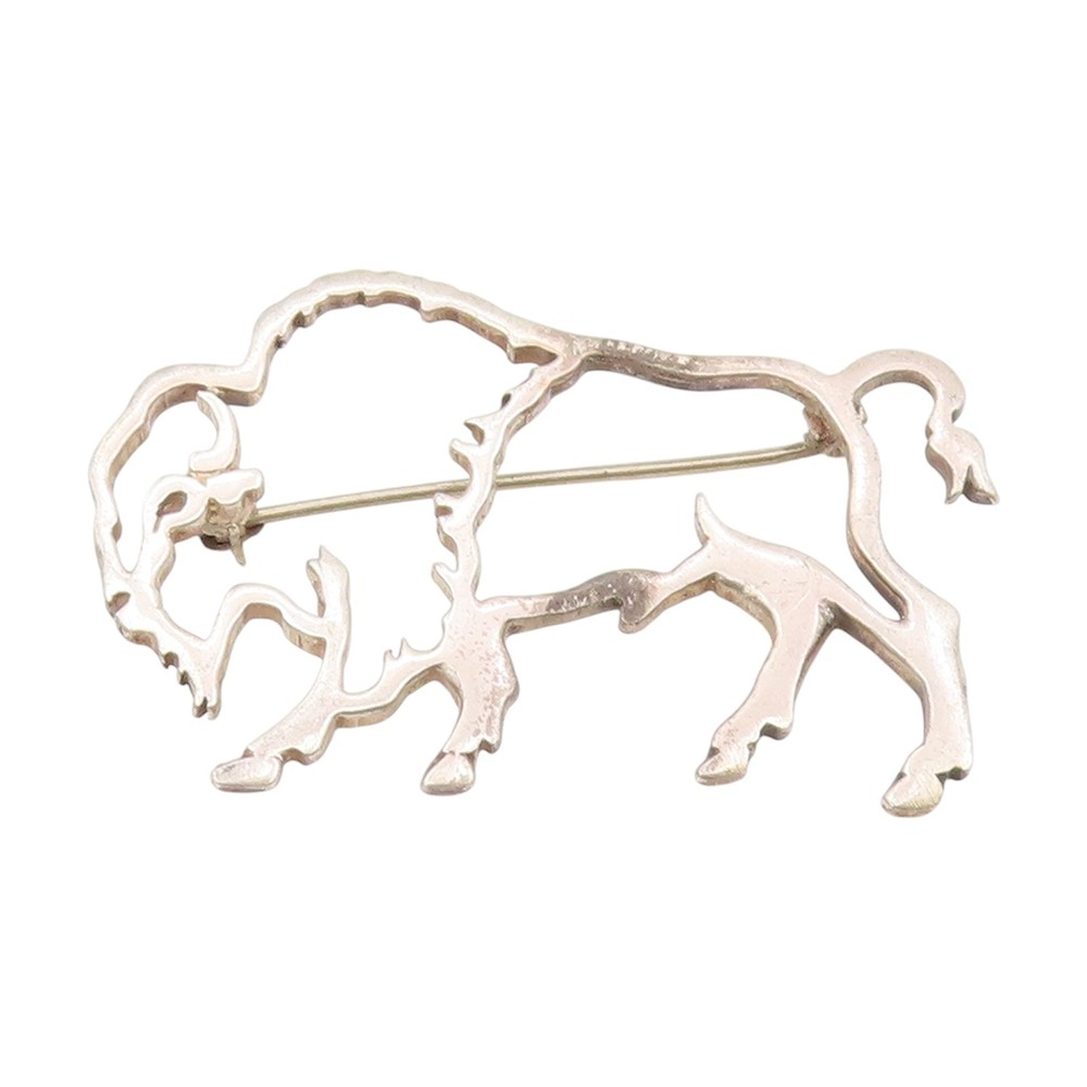 925 Sterling Silver Vintage Brooch Mighty Buffalo Outline Design Pin BP12052