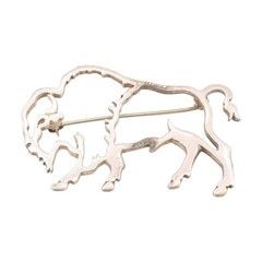 925 Sterling Silver Vintage Brooch Mighty Buffalo Outline Design Pin BP12052