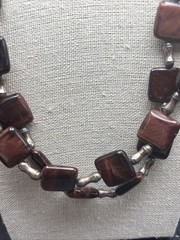 Vintage Red Tiger Eye Natural Stone Sterling Silver Chunky Long Necklace 148 Gr