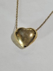 Vintage Goldtone Metal Puffy Heart Necklace Spring Ring Clasp Metal Wear 15 in