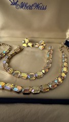 Weiss AB Crystal Necklace Bracelet Earrings Set Original Box 1950s Parure