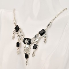 Original Vintage Designer Silver Onyx Zirconia Rhinestone Gemstone Necklace