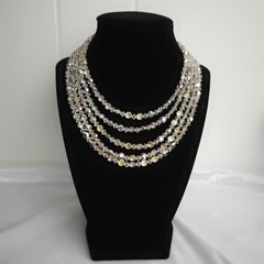 Vtg Champagne Aurora Borealis Multi Strand Choker Necklace Set Earring 50s Prom