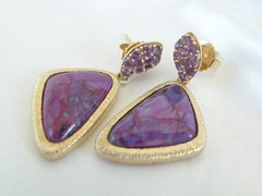 Gold on Sterling Silver 925 Purple Turquoise Amethyst Modern Dangle Earrings