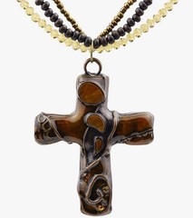 Vintage Retro Gothic Bohemian Cross Pendant Multi-Layered Beaded Chain Necklace