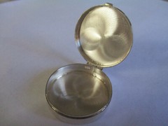 Sterling Silver 925 Pill Box round shape engraved top flat 1-3/8 wide 3/8 high