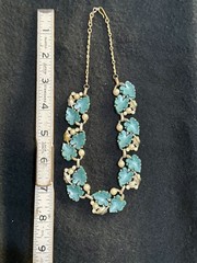 Vintage Thermoset Leaves Faux Pearls Rhinestone Necklace