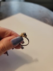 Vintage 14k Gold Electro Plate Onyx/ Pearl Gems Cubic Zirconia Ring Size 7
