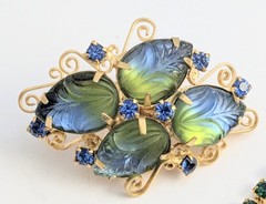 Vtg Juliana Style Molded Green Blue Givre Glass Rhinestone Costume Jewelry Set