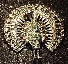 Vtg JBK Peacock Bird Brooch Camrose Kross MultiCrystal Animal Figural Pin Jackie