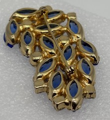 Vintage Blue Navette and Clear Prong-Set Rhinestone Brooch Open Back, Not Signed