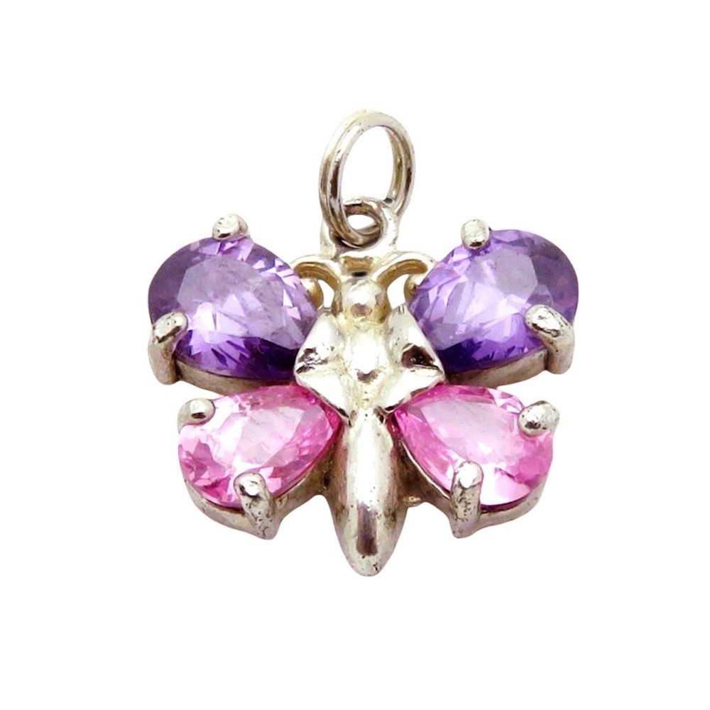 Vintage 925 Sterling Silver Jezlaine Jeweled Butterfly Charm/Pendant