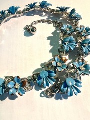 Trifari Mid-Century Turquoise Enamel Floral Choker Necklace; Signed; c. 1950-55
