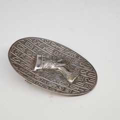 Antique Sterling Silver Queen Nefertiti Egyptian Revival Brooch Trombone Clasp