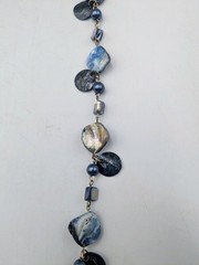 Vintage 54 Inch Necklace Blue Dyed Shell Beads, Mother of Pearl, & Faux Pearls