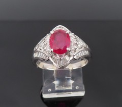 Vintage 1.17ct Vivid Red Ruby & 0.68ct Diamond Platinum Cocktail Ring Size 7