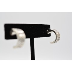 Vintage Demi Hoops Earrings Dangle Drop Etched Design Silver Tone 1990s BinH