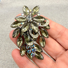 Vintage BroochSmoky Gray Marquise AB Rhinestones 2.5 Inches