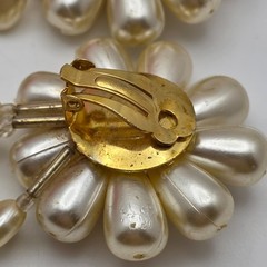 Vintage Lucite Faux Pearl Flower Dangle Earrings Teardrop Heart Drops 3.5 In