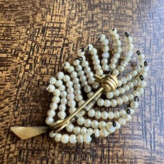 Antique Tiny Faux Seed Pearl Wired Feather Brooch; Beautiful!