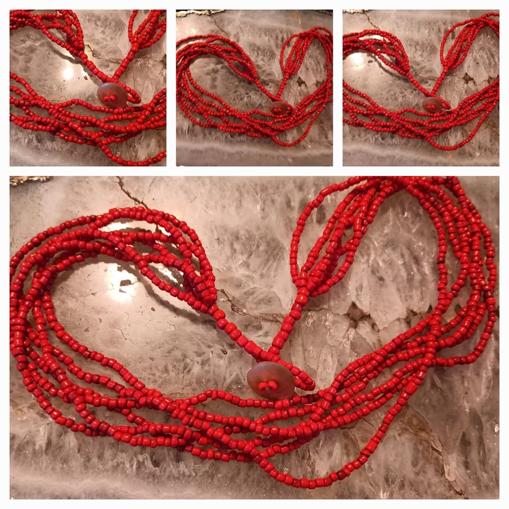 Dainty Vintage-Y2K Era Spicy Red Seed Bead Faux Coral Necklace