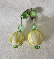 Vintage 1960s Japan Retro Green Blue Dangle Ball – Earrings ONLY