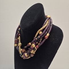 Casual Corner Multi Strand Wood Wooden Beaded Necklace Vtg Beautiful Colors