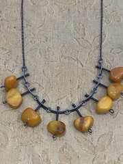 Vintage 875 Silver Soviet Amber Bead Modernist Abstract Necklace Art Nouveau 18”
