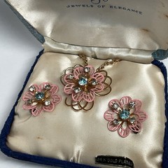Jo Anne Jewels Elegance Original Box 24k Gold Plated Earrings Necklace PRISTINE!