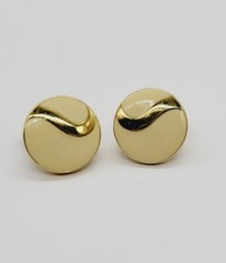 MONET Cream enamel Gold tone Clip Earrings .75 in Art Deco Circle Round Vintage