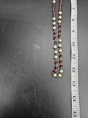 12.5in Vintage Faux Pearl Bead & Red Faucet Crystal Glass Bead Necklace