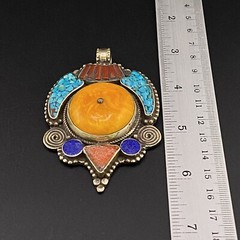 Handmade Masterpiece Old Ethnic Unique Tibetan Multi Colour Leaf Shape Pendant