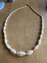 Vintage Hand Carved Floral Bead Necklace Cream Ivory Color Screw Back