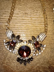 Vintage Necklace And Bracelet Of Brown, Gray And Clear Rhinestones