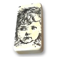 Hand Painted Portrait Brooch Pin Child Folk Art Domino OOAK