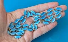 DAVID ANDERSEN Norway BLUE ENAMEL 925 Sterling Silver Necklace 15 in Choker Vtg