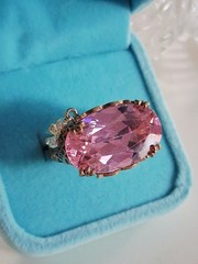 Pink Topaz CZ Statement Ring With Dangling Butterfly Charm 7 Sterling Silver