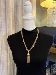 Vintage Gold Tone Multi Strand 24”Lariat Tassel Pendant Necklace
