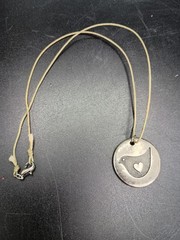 Hallmark Silver Tone Sparrow Bird Heart Round Pendant Cord Necklace 18 inch