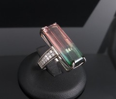 Rare 15.82ct Natural Party Color Tourmaline 0.35ct Diamond Platinum Ring, Size 7