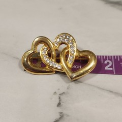 Vintage 80s Rhinestone Triple Heart Intertwined Brooch