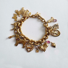 Vintage Kirk’s Folly Gold-Tone Dog Charm Bracelet with Rhinestones Retired READ