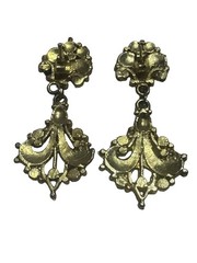 Vintage Unbranded Drop Dangle Earrings Metal Red/Green Accents Pre-Owned Ornate