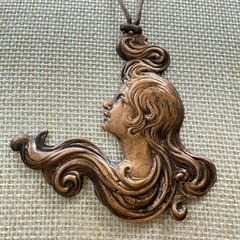 Vintage 1979 Talcon Int. Denver Art Nouveau Revival Copper Necklace Lady Profile