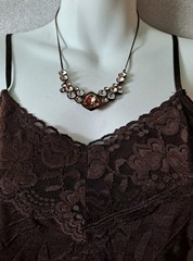 Givenchy Gold Silk Frontal Necklace Rhinestones Amber Pale Pink & White Stones